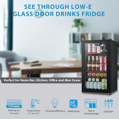 COMFEE' RCZ99BG2(E) Under Counter Beer & Drinks Fridge-93L Capacity,Holds up to 115 Cans